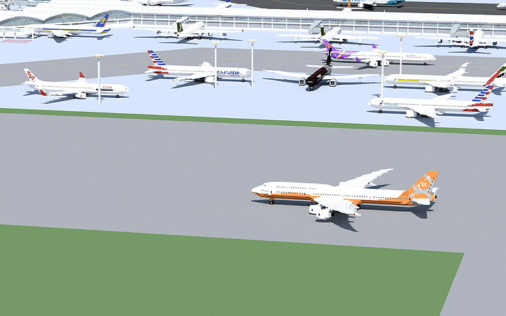 aircraft airplane boeing 747 3d blocks airport, air vehicle, HD wallpaper