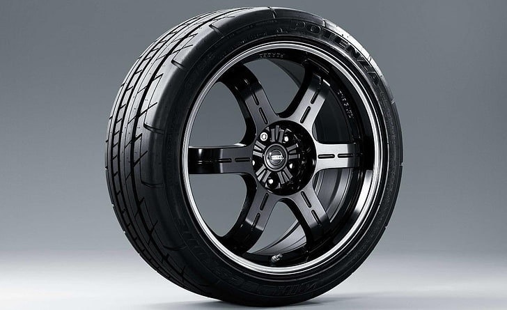 black 5-spoke car wheel with tire, sport , Nissan, Nissan GT-R, HD wallpaper