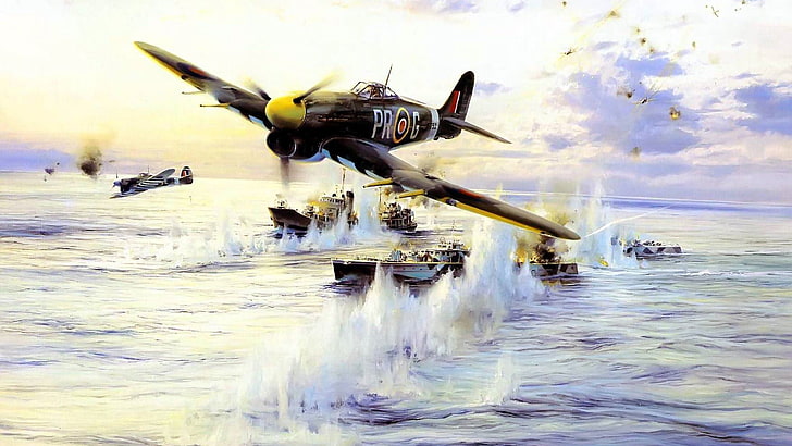 black and yellow military plane, World War II, airplane, aircraft, HD wallpaper