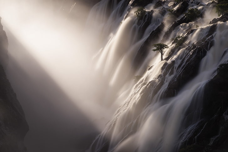 falls on mountain, nature, landscape, water, long exposure, waterfall, HD wallpaper