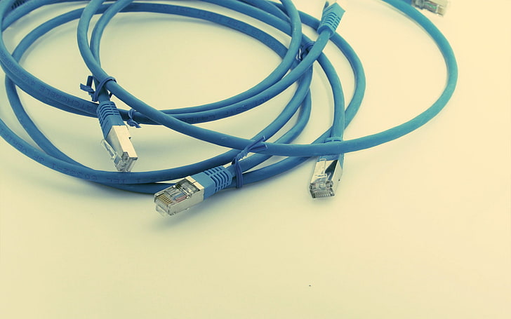 blue LAN cable, wire, appliance, power cord, technology, connection, HD wallpaper