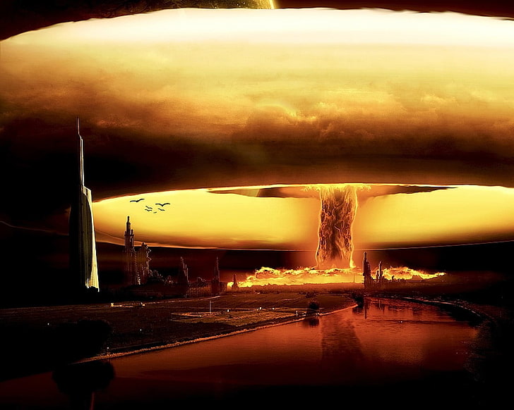 nuclear explosion, a nuclear explosion, sunset, nature, night, HD wallpaper