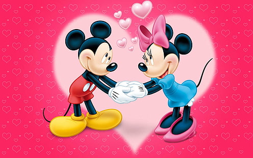 HD wallpaper: Mickey And Minnie Mouse Love Couple Cartoon Red Wallpaper  With Hearts Hd Wallpaper For Desktop Mobile And Tablet 3840×2400 | Wallpaper  Flare