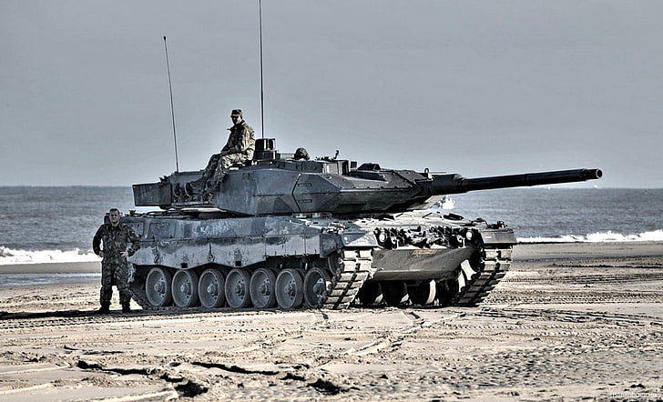 tank, military, Leopard 2, war, vehicle, sea, mode of transportation, HD wallpaper