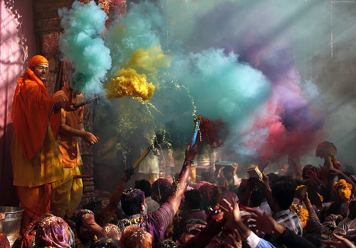 event, new moon, Indian holiday, life, colored powder, spring, HD wallpaper