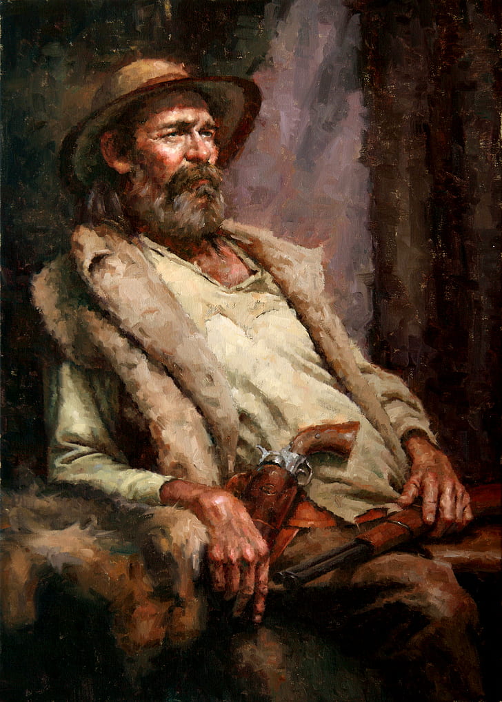 Stan Prokopenko, drawing, painting, High Noon, men, gun, old people