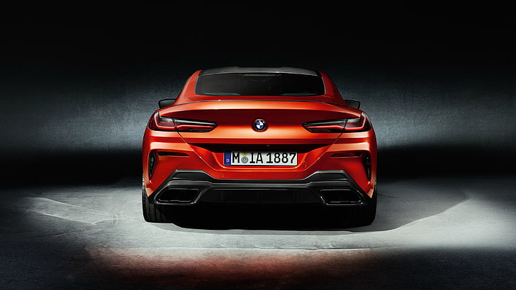 BMW M850i xDrive, Sunset Orange, 4K, 2019, Rear view, Carbon Package, HD wallpaper