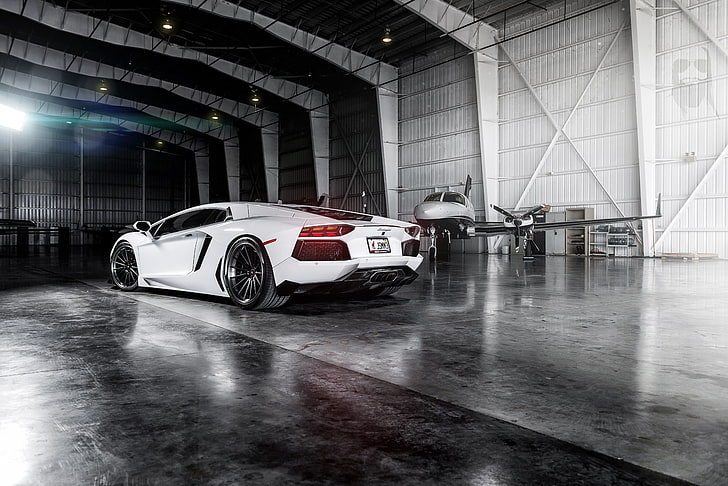 white Lamborghini Aventador roadster, lp700, car, speed, transportation, HD wallpaper
