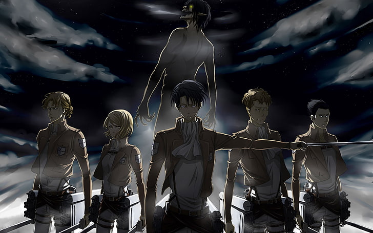 Attack on Titan poster, Shingeki no Kyojin, Levi Ackerman, Eren Jeager, HD wallpaper