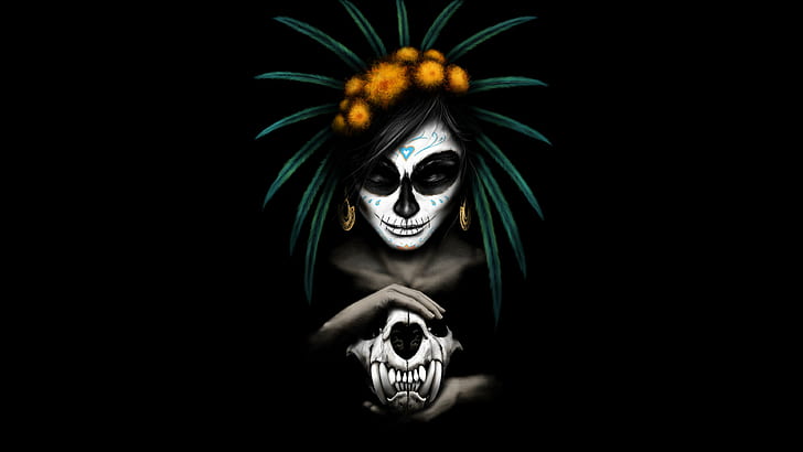 skull, calavera, fictional character, darkness, bone, graphics, HD wallpaper