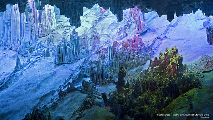 Crystal Palace of the Dragon King, Reed Flute Cave, China, Nature, HD wallpaper