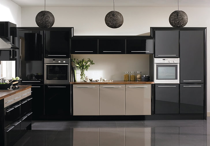 black flex French-door refrigertor, design, house, style, room, HD wallpaper