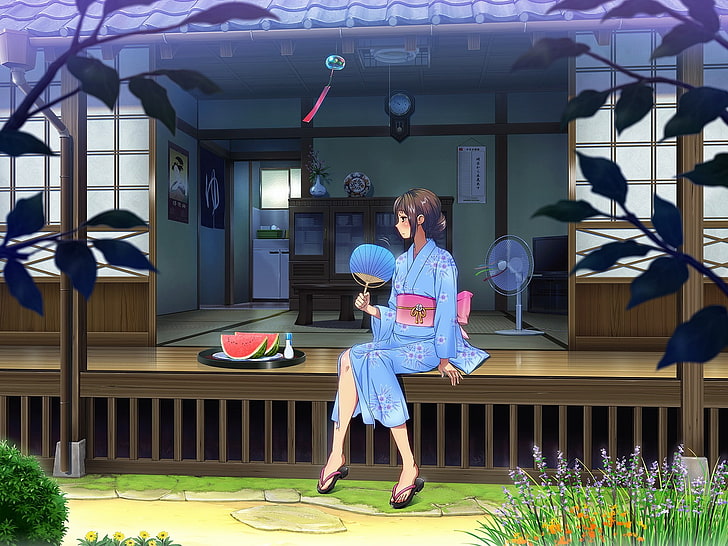 manga, kimono, anime girls, melons, real people, one person, HD wallpaper