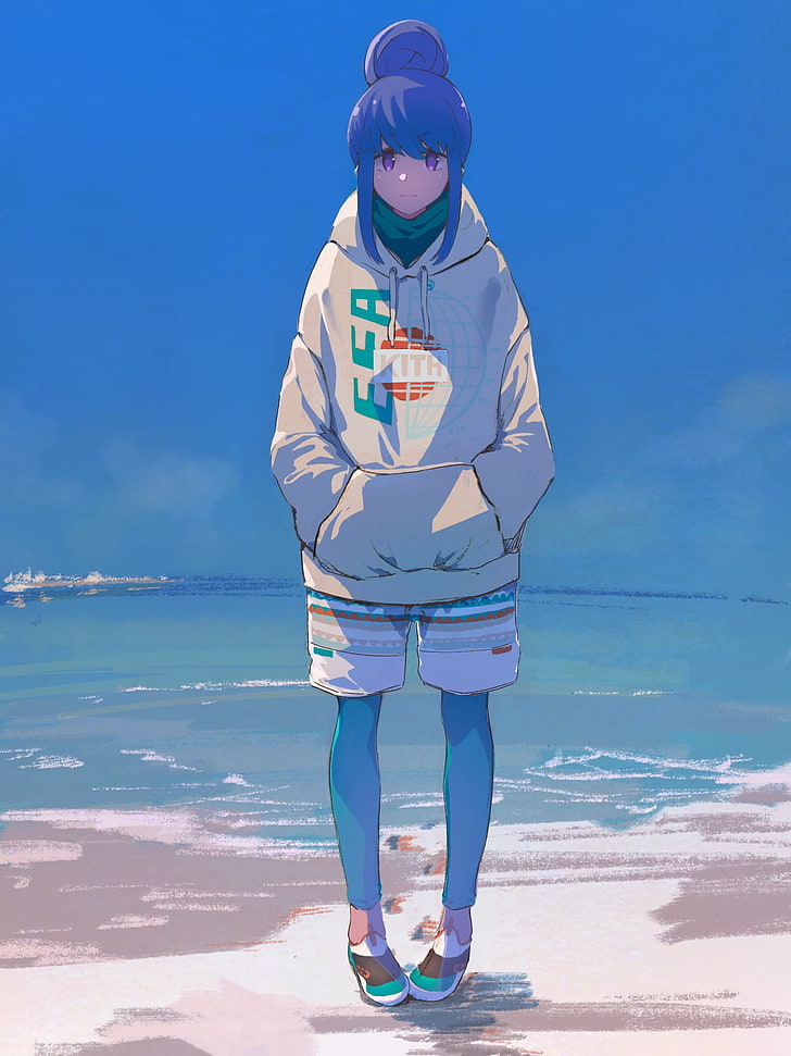 blue-haired female character wallpaper, Yuru Camp, anime girls