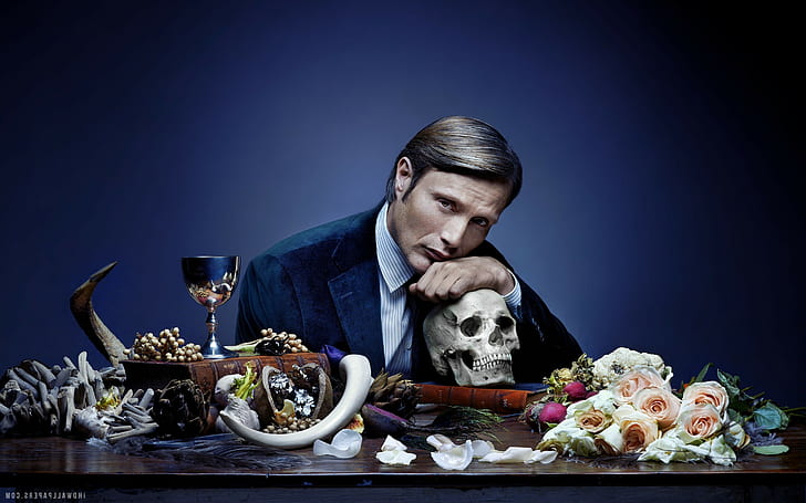 hannibal tv mads mikkelsen, one person, food and drink, indoors