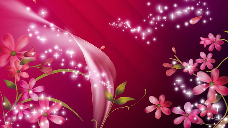 Sparkle Of Summer, pink flowers, glitter, scintillate, twinkle, HD wallpaper