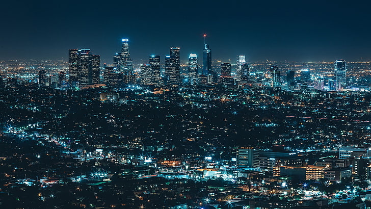 city lights, photography, building, Los Angeles, night, cityscape