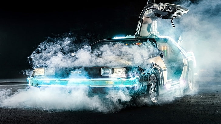 green vehicle wallpaper, Back to the Future, DeLorean, time travel