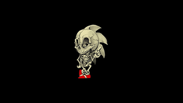 gray skeleton illustration, Sonic, copy space, representation