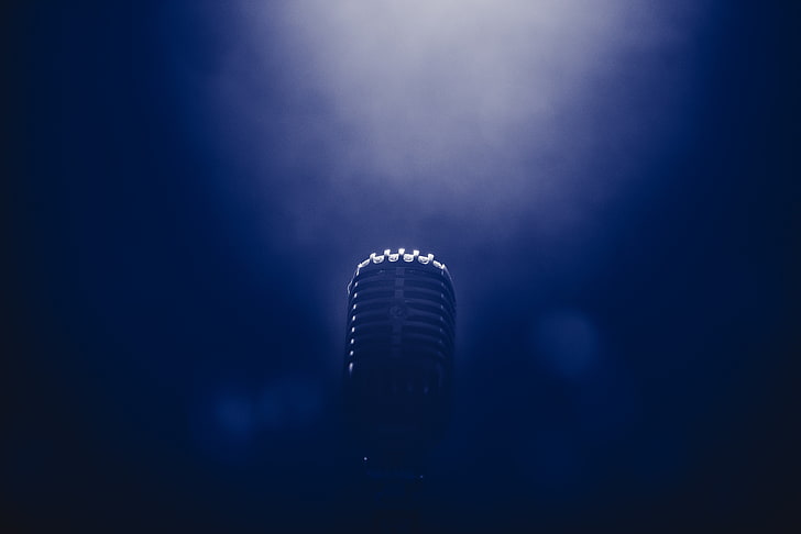 gray microphone inside dimmed room wallpaper, smoke, blackout