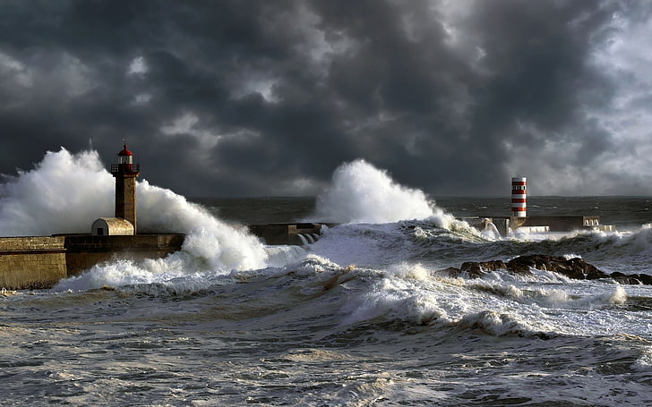 HD wallpaper: landscape, lighthouse, ocean, sea, storm, waves | Wallpaper  Flare