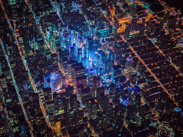 New York City, Times Square, USA, night, aerial view, cityscape