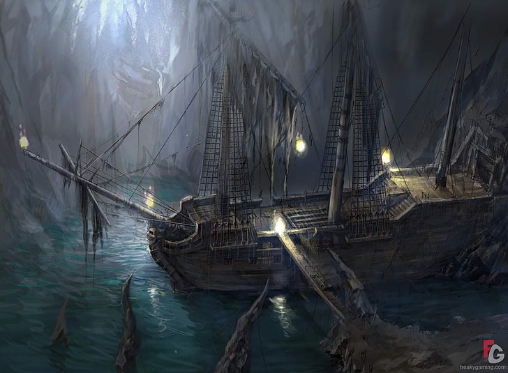 sea, old ship, fantasy art, pirates, Uncharted 4: A Thief's End, HD wallpaper