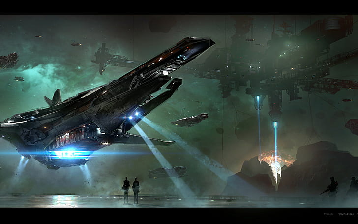 Star Citizen, black space ship, game, spaceship, HD wallpaper