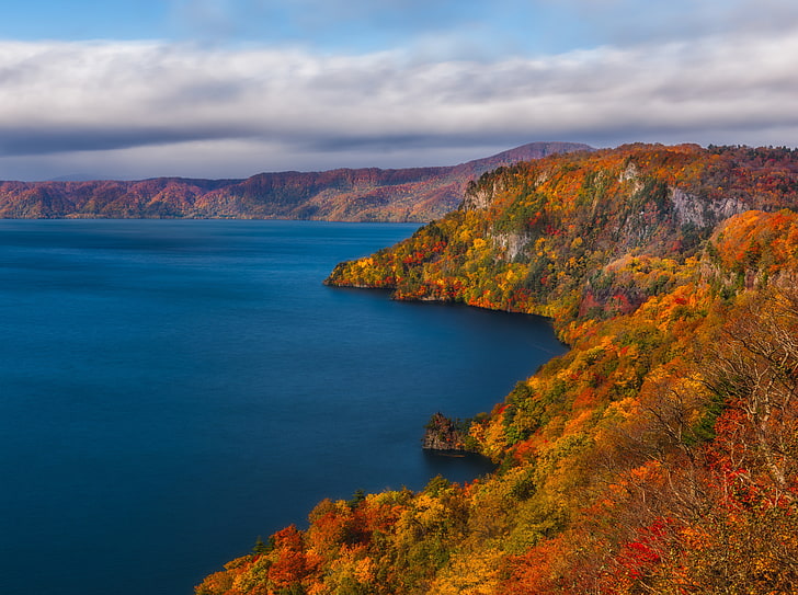 Lake Towada, Japan, mountain range near body of water, Asia, View, HD wallpaper