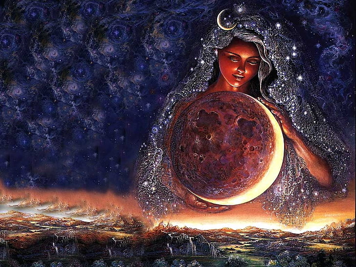 Moon goddess, art, luminos, luna, josephine wall, fantasy, girl, HD wallpaper