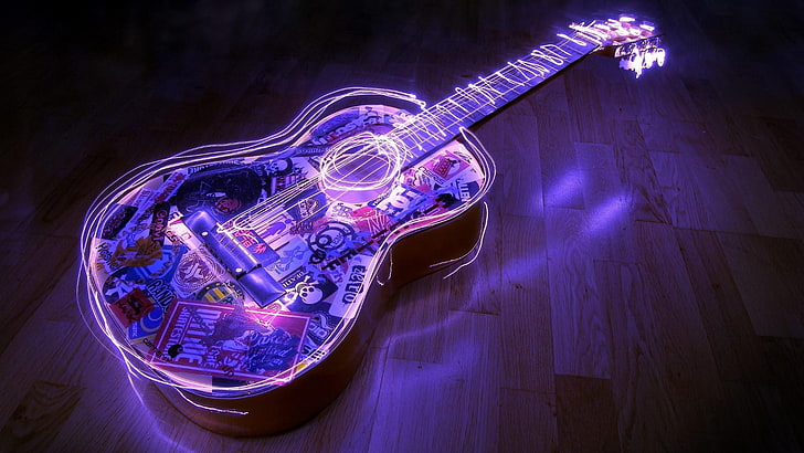 HD wallpaper: guitar, led lights, 3d, hd, music | Wallpaper Flare