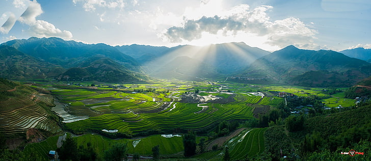 photography, nature, rice paddy, mountain, landscape, scenics - nature, HD wallpaper