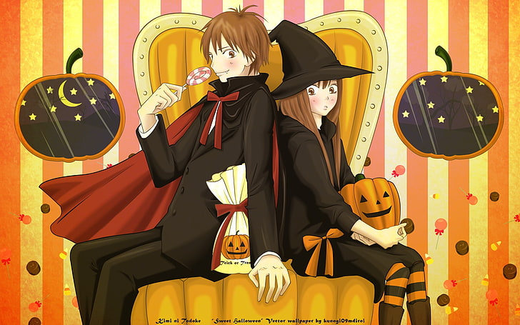 Halloween, witch, pumpkin, Kimi ni Todoke, Kazehaya Shouta, HD wallpaper