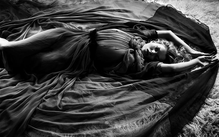 Kate Moss, model, monochrome, Nipples Through Clothing, women, HD wallpaper