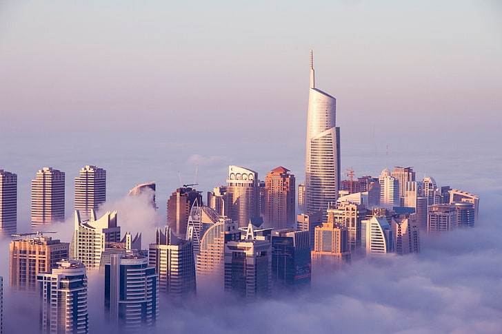 high rise building, Dubai, United Arab Emirates, skyscraper, clouds
