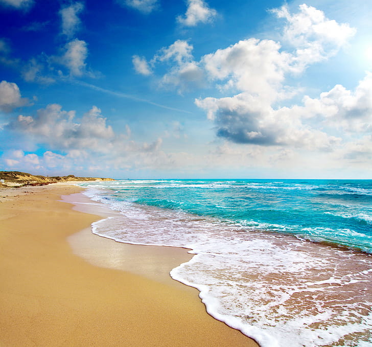 Sun, Beach and Sea, tropical, paradise, coast, blue, emerald, HD wallpaper