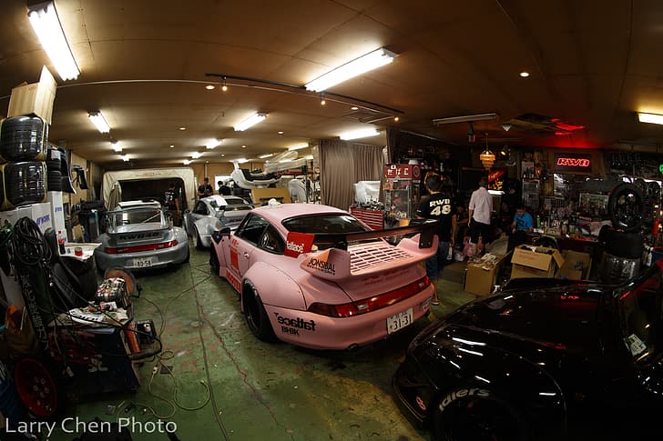 RWB, Porsche 911, garage, German cars, TunerCar, sports car, HD wallpaper