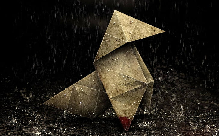 heavy rain, origami, HD wallpaper