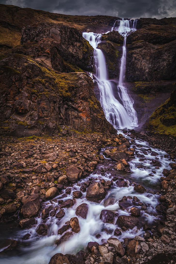 timelapse photo of waterfall, islandia, foss, cascada, photoshop
