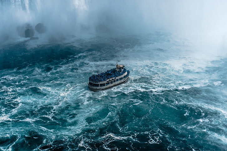 white cruise ship in the middle of sea, photography, Niagara Falls, HD wallpaper