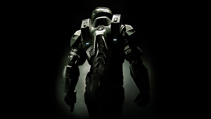 gray armor, Halo, Master Chief, studio shot, indoors, standing