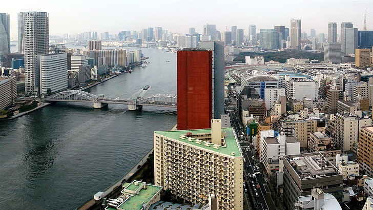 high-rise building, Japan, Tokyo, city, cityscape, water, panorama