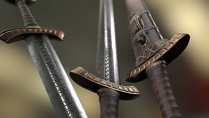 weapons, steel, swords, runes, Viking Sword and Scabbard