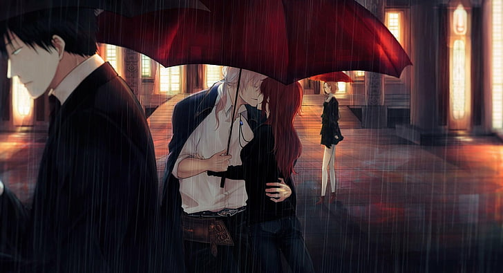 HD wallpaper: Anime, Original, Couple, Kiss, Rain, Umbrella, adult, city |  Wallpaper Flare