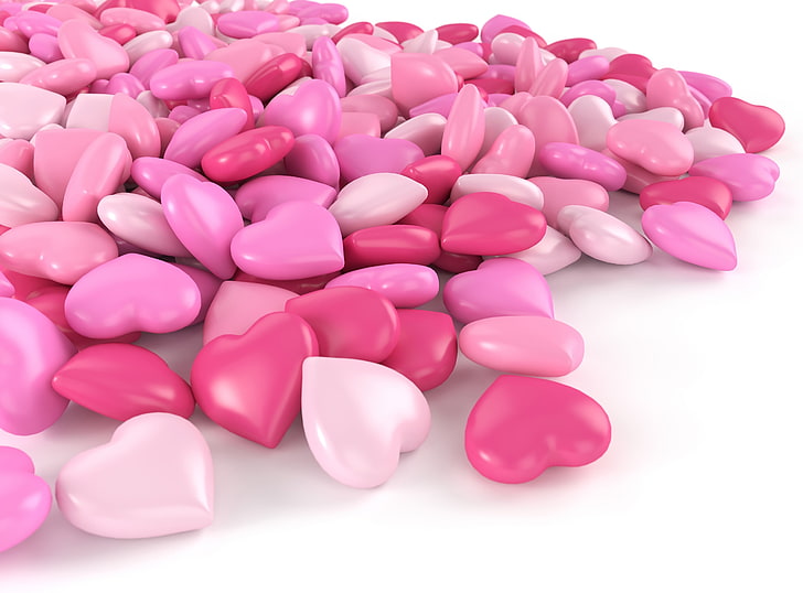 heart-shaped candy lot, pink, backgrounds, love, pink Color, red, HD wallpaper