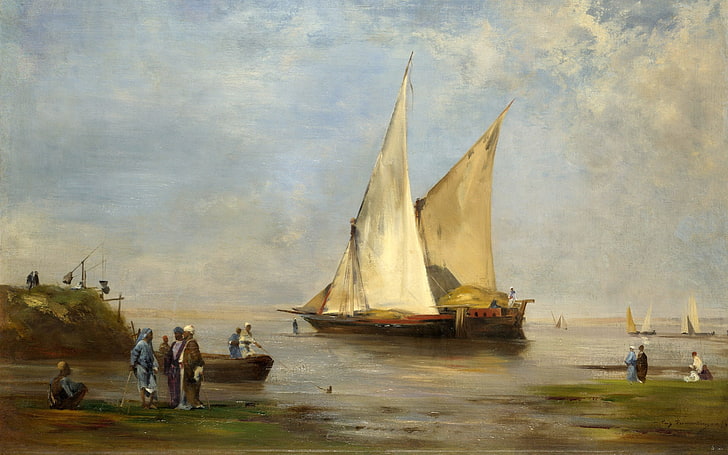 painting, boat, sea, Nile, classic art, Eugène Fromentin, group of people, HD wallpaper