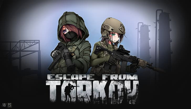 Escape from Tarkov, anime girls, AS Val, AK-101, factory, customs
