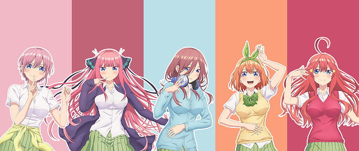 anime, anime girls, 5-toubun no Hanayome, Nakano Itsuki, Nakano Miku, HD wallpaper