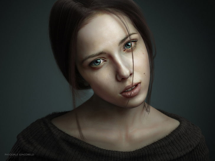 look, girl, portrait, 3ds max, render, photoshop, zbrush, Portrait of Woman 3D Art by Pasquale Giacobelli, HD wallpaper