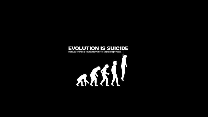 evolution is suicide logo, parody, text, western script, human hand, HD wallpaper